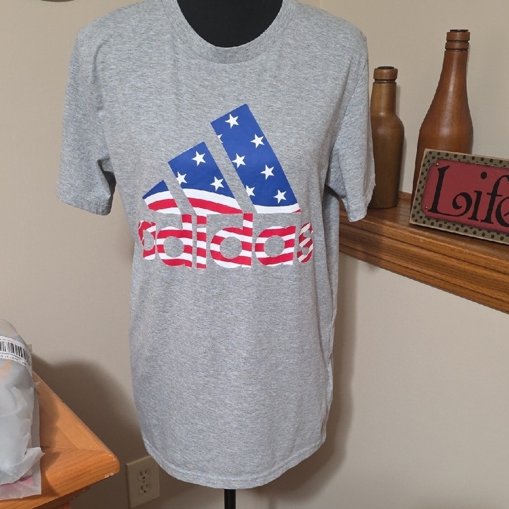 Adidas Gray T-Shirt with Stars and Stripes Logo